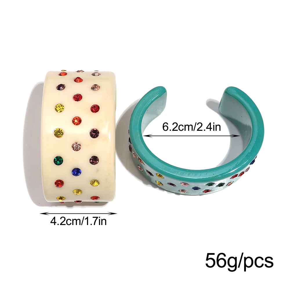 New Chunky Resin Cuff Wide Bracelet Bangle for Women Statement Multicolor Rhinestone Acrylic Open Bangles Trendy Jewelry Gift