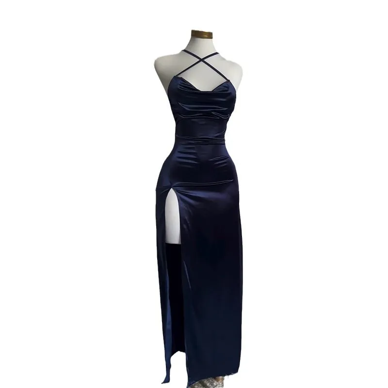 مثير الفتيات الساخنة ضئيلة السباغيتي حزام فساتين طويلة النساء بلون عارية الذراعين حزمة الورك Bodycon شق فستان نادي الحفلات Vestidos #6