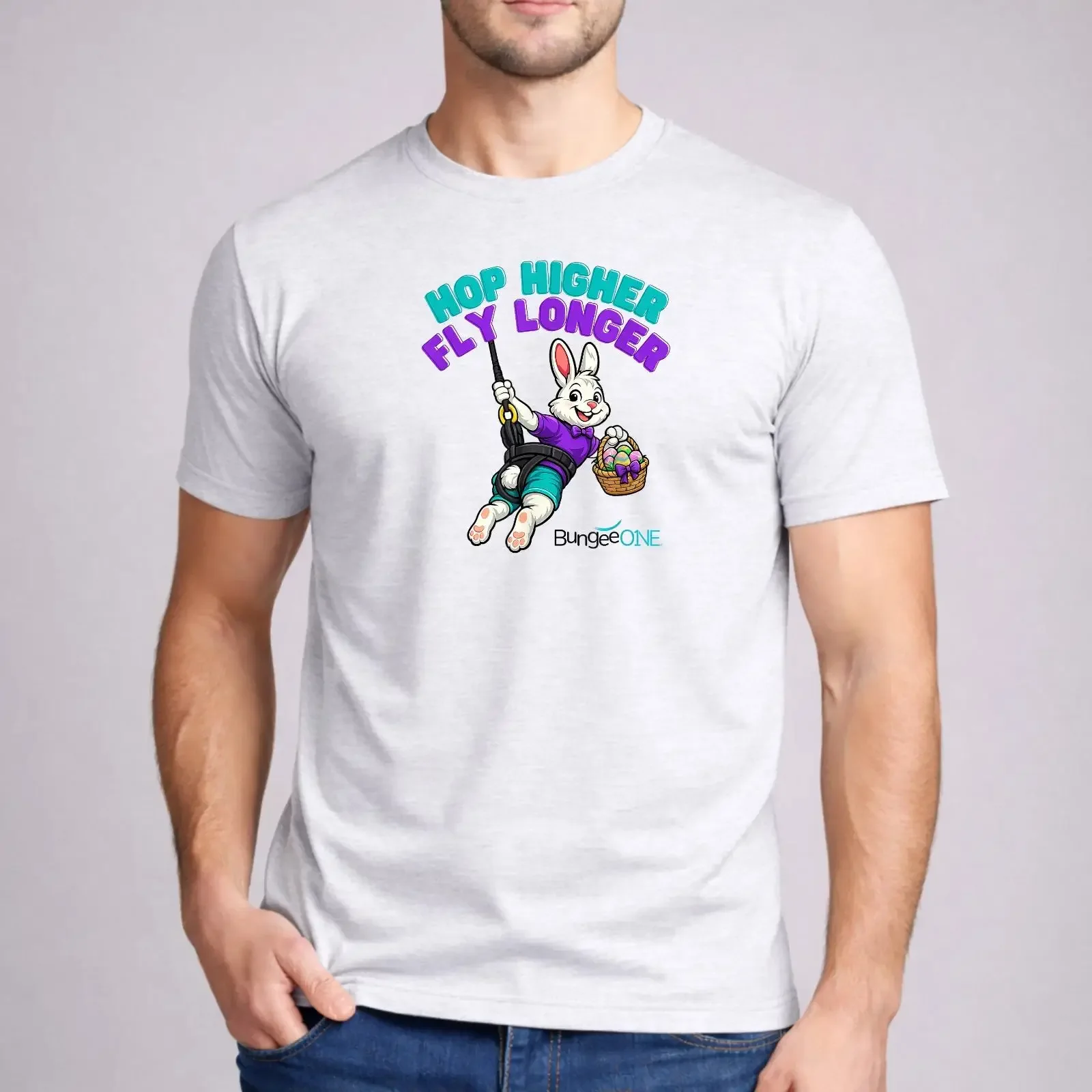 Bungee One T Shirt Hop Higher Fly Longer Funny Easter Bunny  vintage Washed graphic Top For Everyday Wear Slightly Stretched