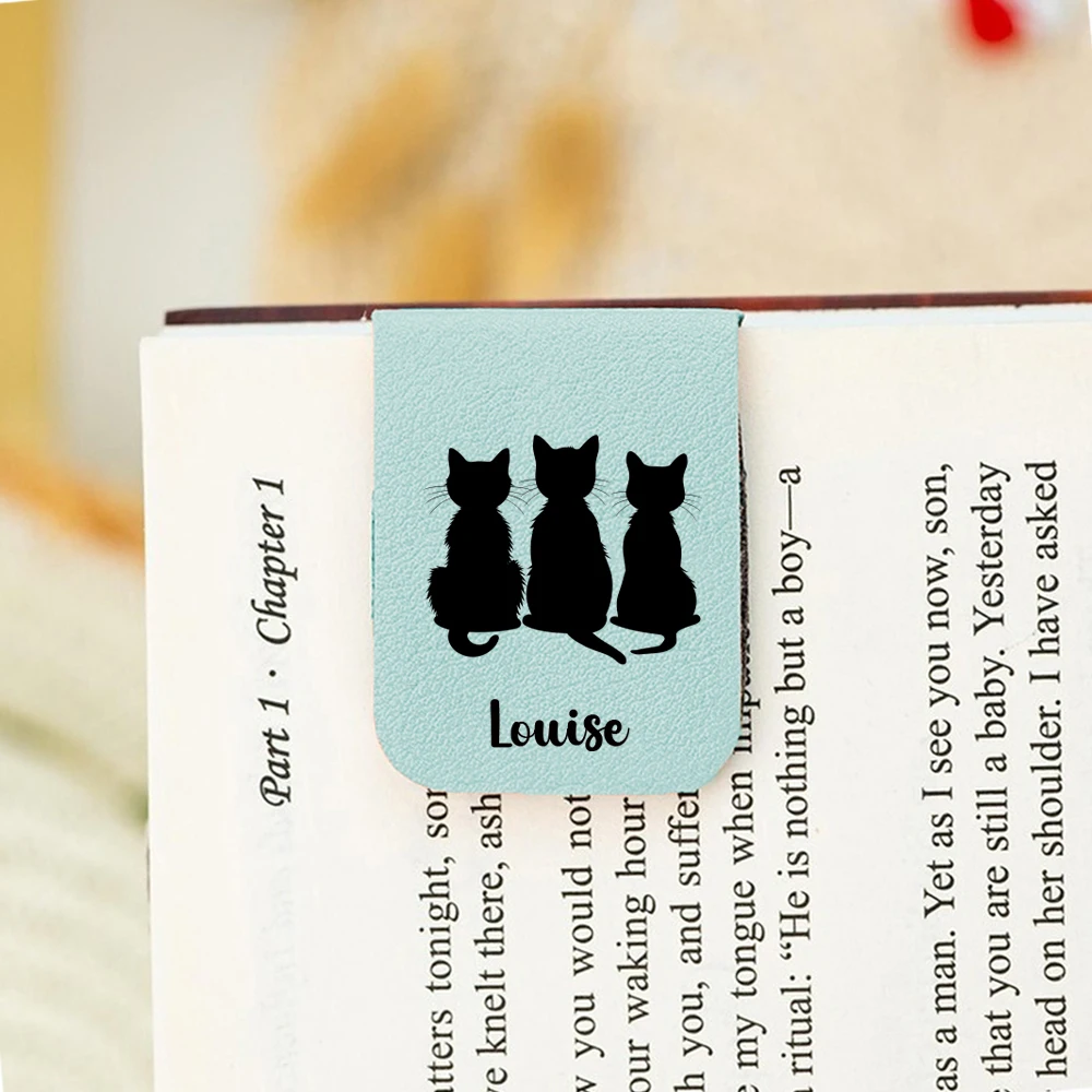 1 قطعة إشارة مرجعية اسم مع القطط السوداء ، إشارة مرجعية للقطط السوداء من الجلد المخصص ، إشارة مرجعية مغناطيسية مخصصة ، هدية عيد ميلاد لمحبي الكتب #4