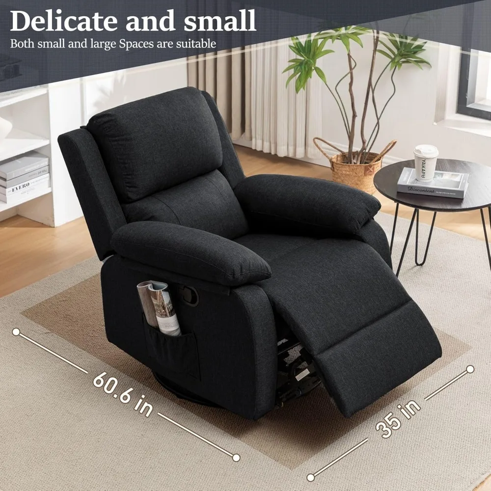 Recliner Chair, 360 Swivel Rocker Chair for Adults, Small Rocking Recliner Chair for Small Spaces, Upholstered Fabric Glider Rec