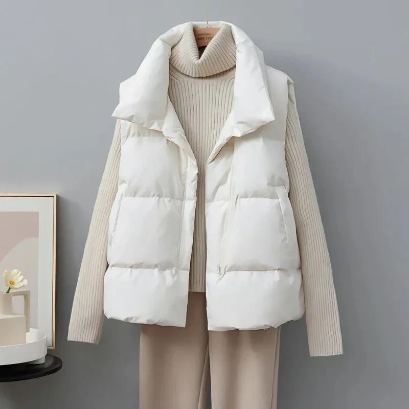 

2025 New Winter Warm Cropped Vest Jackets for Women Fashion Sleeveless Stand Collar Zip Up Puffer Waistcoat Street Style Outwear