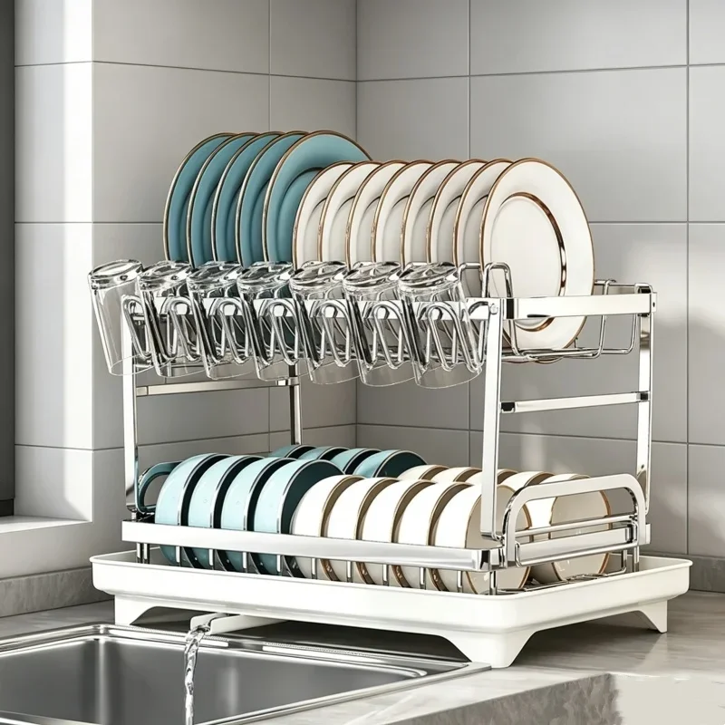2-tier-stainless-steel-dish-drying-rack-adjustable-design-kitchen-plates-bowls-drainer-utensils-household-storage-organizer-rack