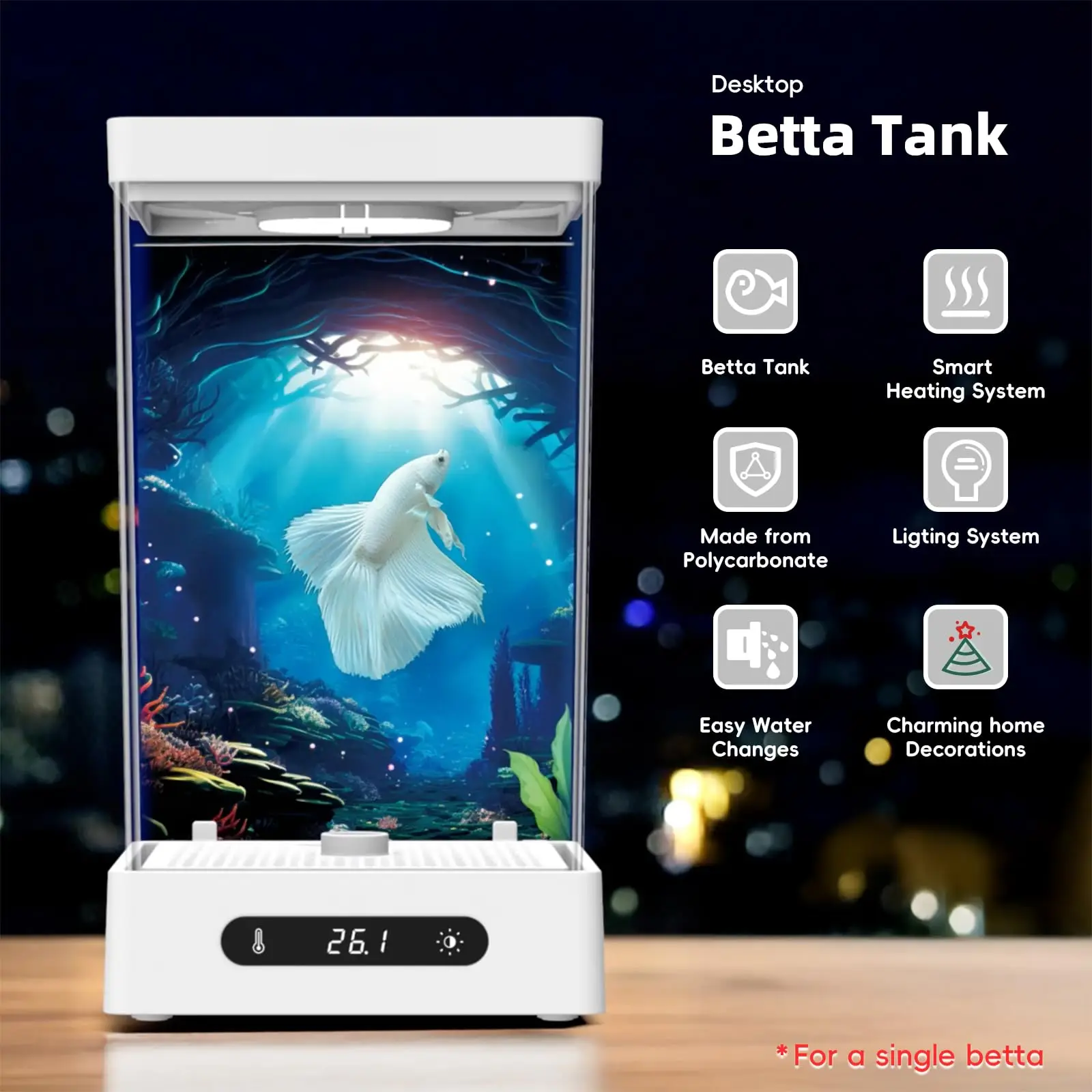 

Smart Black/White Intelligent Ecological Mini Landscape Betta Fish Tank Rectangle Desktop Office Aquarium Glass Plastic Fish Box