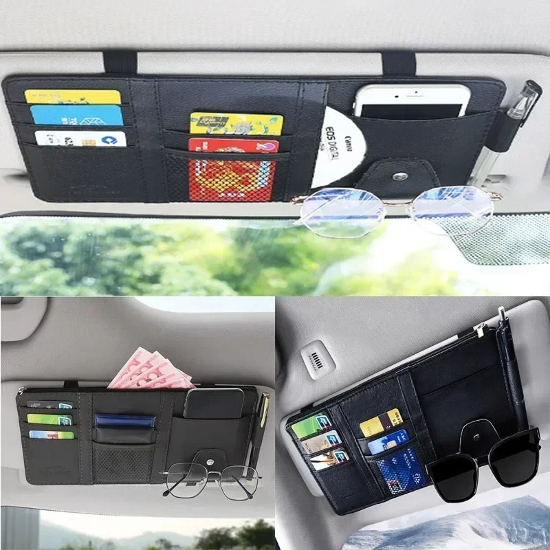 Organizador de Visor Solar para Carro com Múltiplos Bolsos e Zíper, Bolsa de Armazenamento para Carro, Caminhão, SUV, Porta-Notas, Canetas, Cartões, Ó