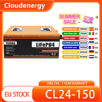 Cloudenergy 24V 150Ah LiFePO4 Battery Pack Backup Power, 3840Wh Energy, 6000+ Cycles, Built-in 100A BMS, IP63 Waterproof