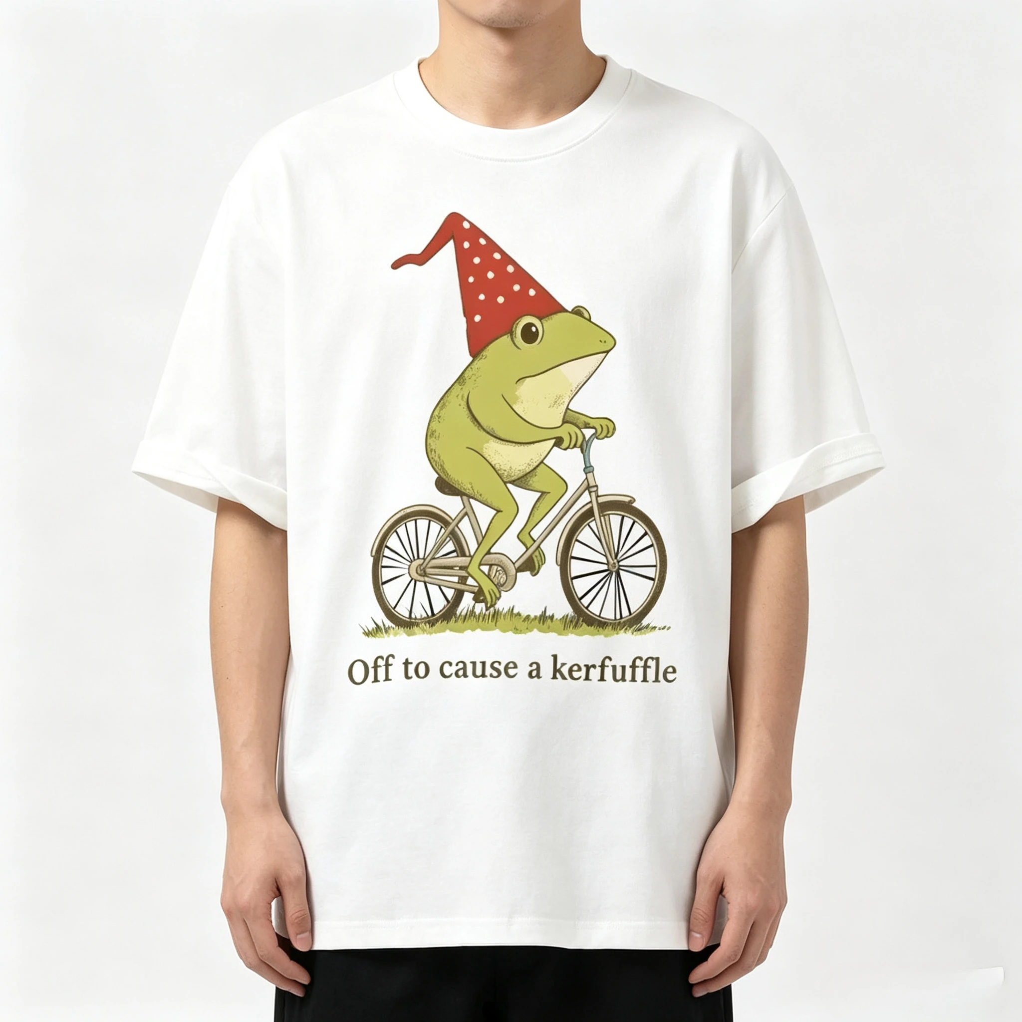 Summer cartoon toad pattern T-shirt, suitable for both men and women. Cute Korean-Japanese style casual loose round-neck top.