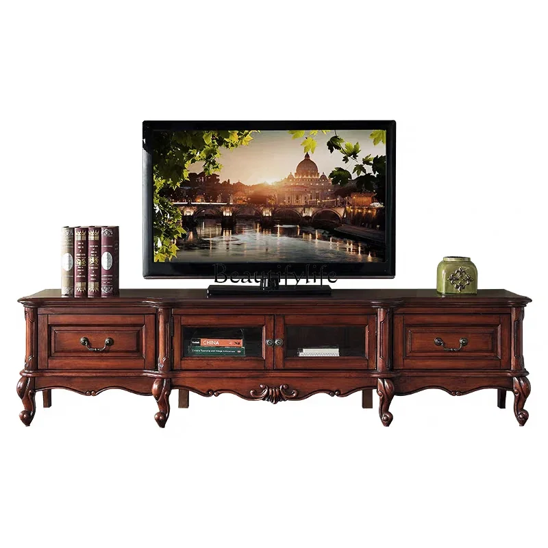

LAmerican all-solid wood TV cabinet Living room European TV cabinet