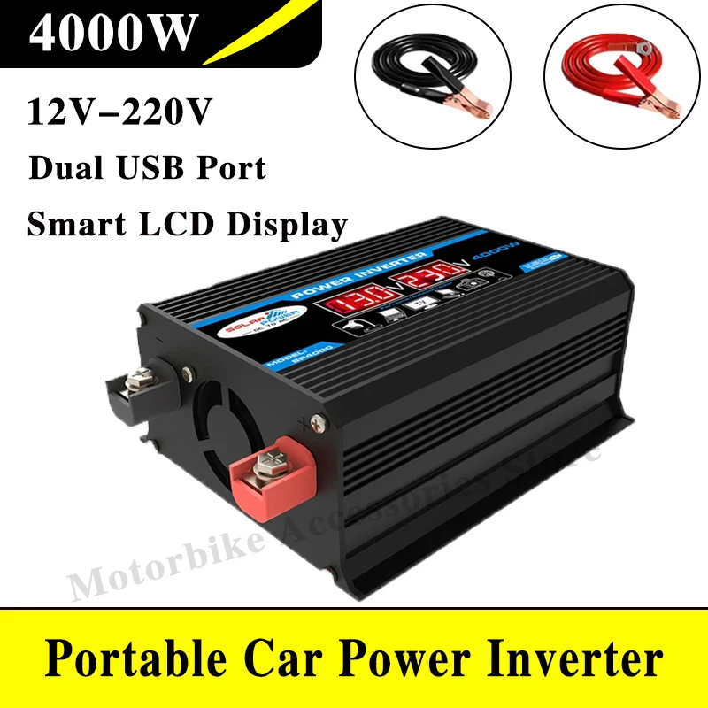 4000W Car Inverter 12V 220V Fast Charging Auto Power Converter Adapter With Voltage Display Dual USB Port Voltage Transformer