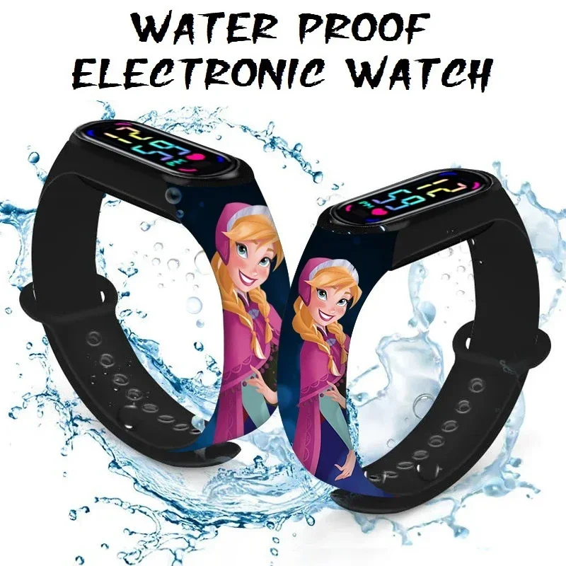 Disney Frozen Action Figure Elsa Anna Kids' Digital Watches Cartoon LED Touch Waterproof Electronic Kids Watch Birthday Gift Toy