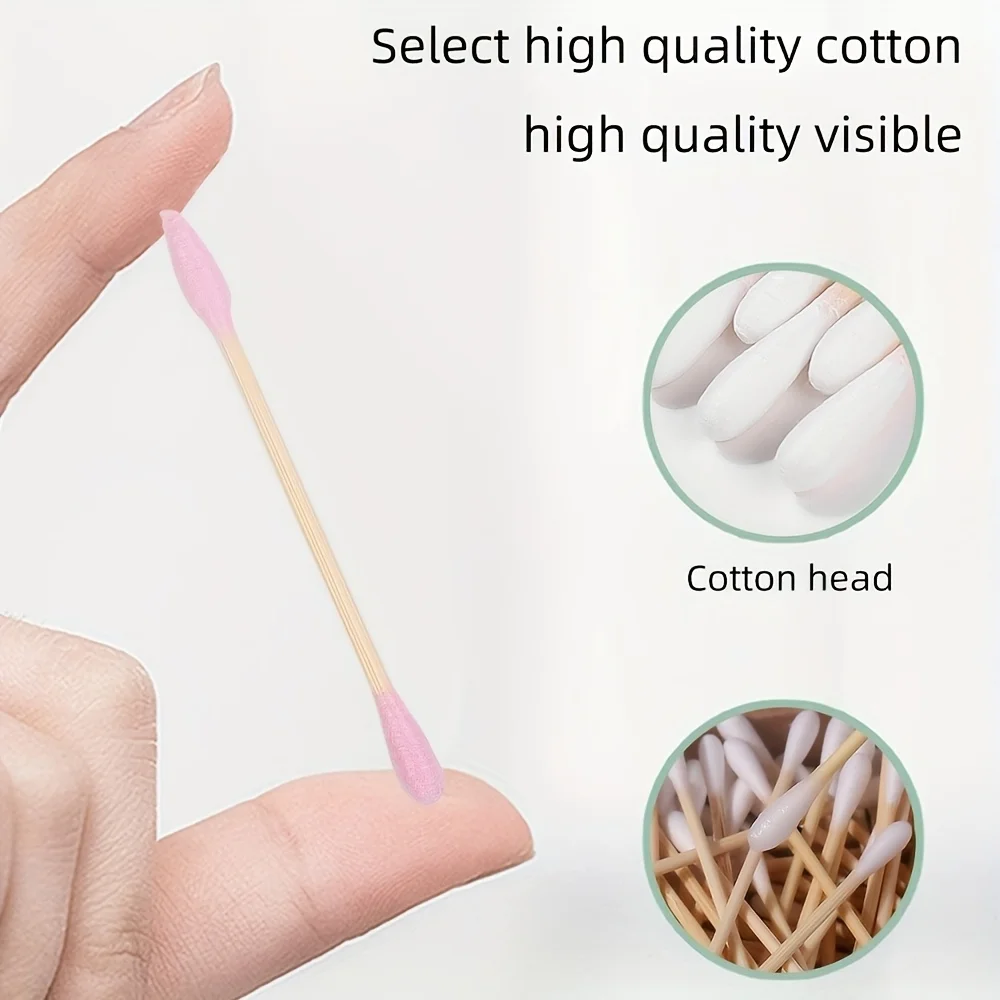 Tamponi di cotone in bambù con doppi punte, morbidi e confortevoli, ideali per l'applicazione di nail art e trucco, tamponi di cotone in bambù usa e getta