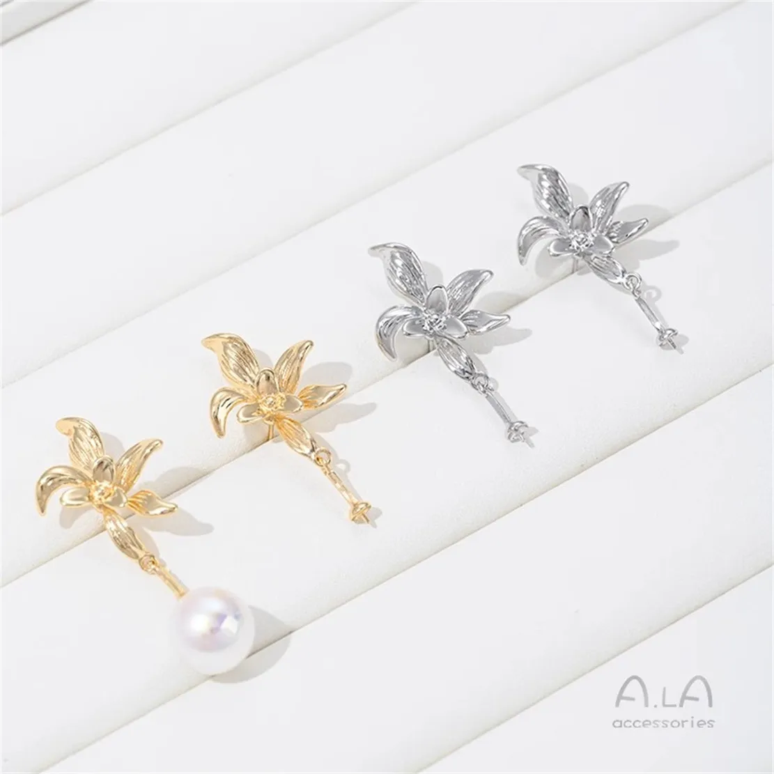 R587 Orecchini a bottone con fiore a forma di goccia d'acqua con fiore in oro 14 carati, accessori per orecchini fai da te con ago in argento fatti a mano
