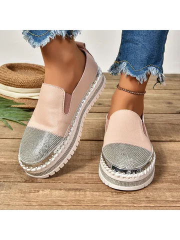 Le Fu Shoes Женские новые туфли Lazy Shoes на толстой подошве Белые туфли Женские одинарные туфли с плоской подошвой Water Diamond