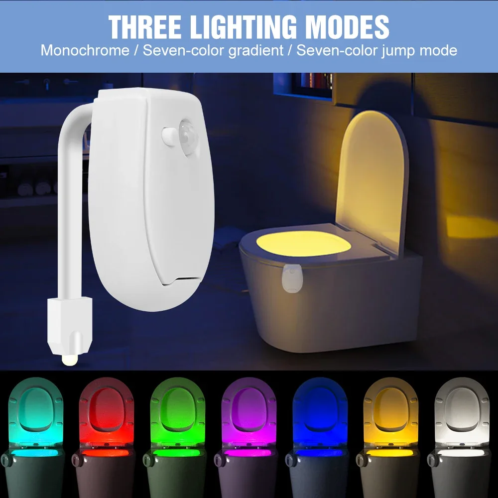 ไฟ LED สำหรับโถสุขภัณฑ์อัจฉริยะ 7 สี 3 โหมด พร้อมเซ็นเซอร์ตรวจจับความเคลื่อนไหว PIR ไฟกลางคืนกันน้ำ ไฟส่องหลังฝารองนั่งชักโครก สร้างบรรยากาศในห้องน้ำ