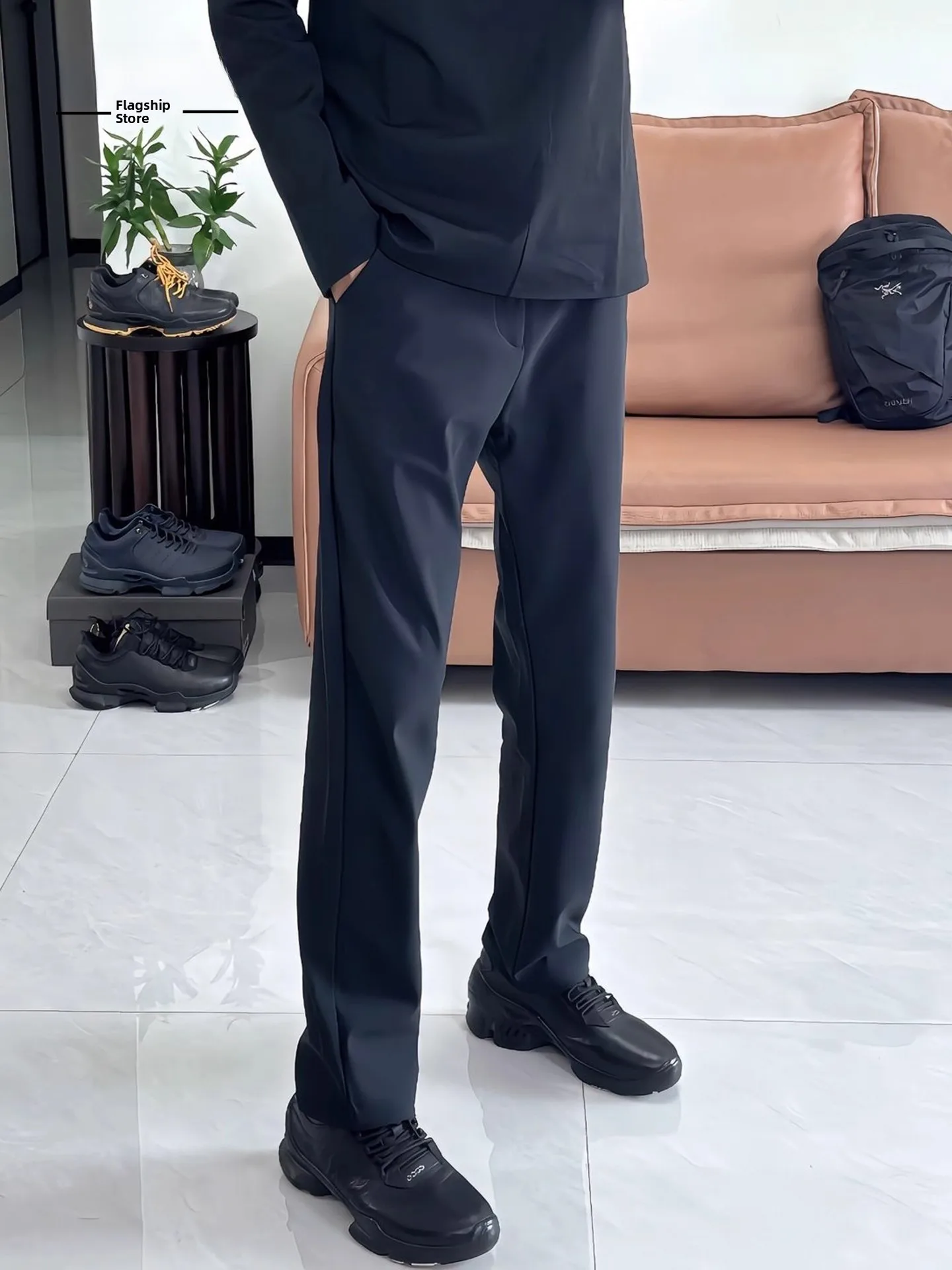 

High-End Men's Softshell Fleece Lined Casual Pants Straight Leg Sporty Leisure Trousers Urban Outdoor Style Polyester Fiber