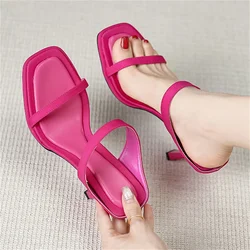 Eilyken Summer Hollow Out Narrow Band Women Slipper Fashion Square Toe Thin Heels Party Dress Slides Shoes Zapatos Mujer