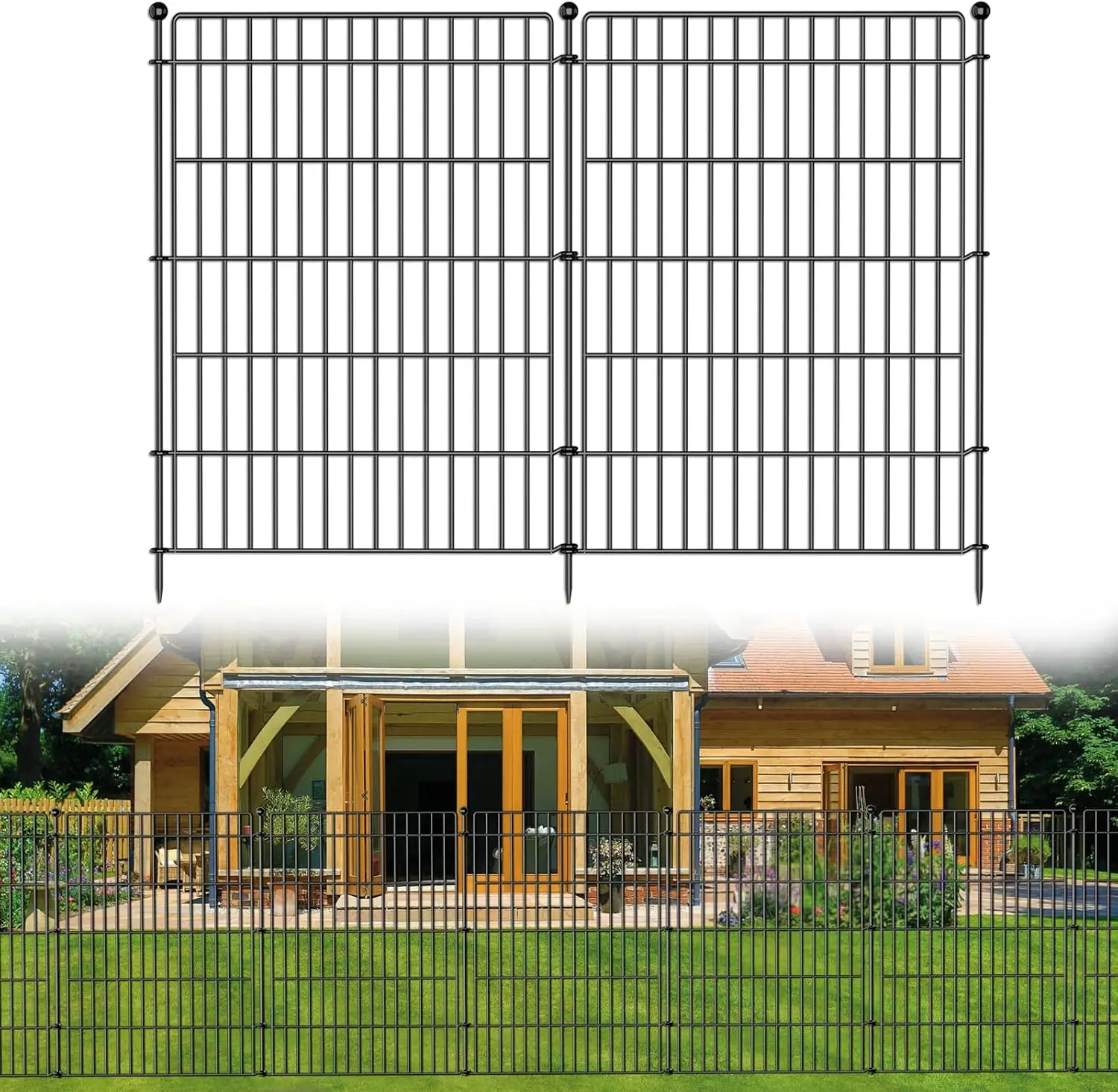 10 لوحات بدون حفر سياج حديقة حاجز حيواني، 44 بوصة (ارتفاع) × 23.6 قدم (طول) سياج معدني مزخرف للكلاب في الهواء الطلق، سياج للحيوانات الأليفة مقاوم للصدأ