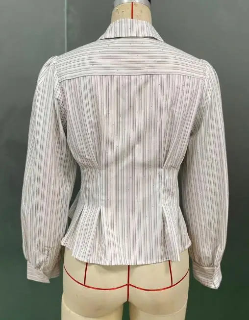 Woman Blouse 2026 New Spring Autumn Fashion Striped Temperament Turn-Down Collar Long Sleeved Waist Cinched Casual Shirt