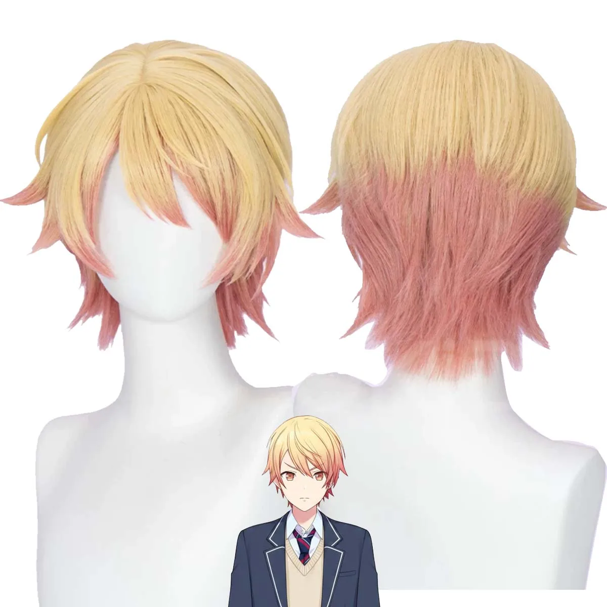 Project Sekai Colorful Stage Tenma Tsukasa Cosplay Short Blonde Gradient Pink Wig
