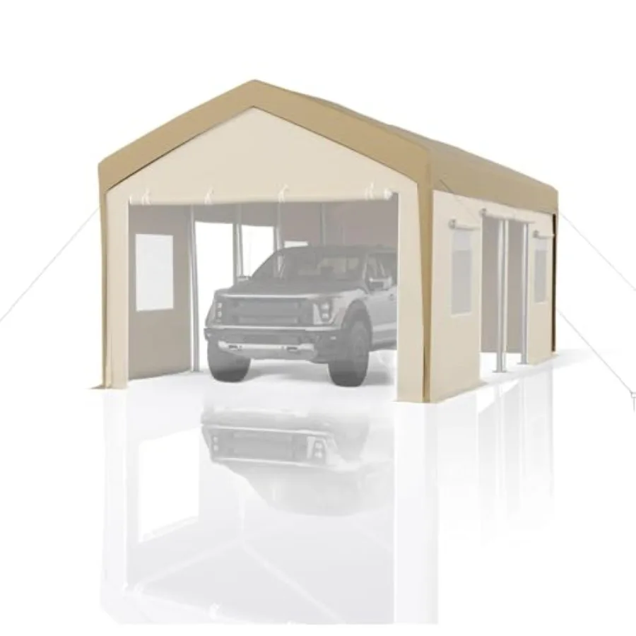 

Outdoor carport canopy cover for cars/trucks/boats 13x20 ft heavy duty waterproof PE material gray UV-resistant wind-resistant