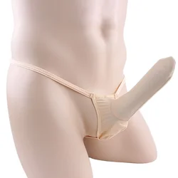 Yezimei-ropa interior de seda de hielo para hombre, tanga con cubierta de pene, nariz de elefante, pistola transparente convexa en u, separación de huevo