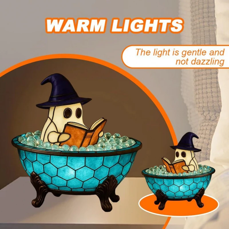 Scary Halloween Decorations Ghost Bubble Bath LED Lamp Cute Ghost Night Light for Bathroom Bathtub Decor Color-Night Lightaments