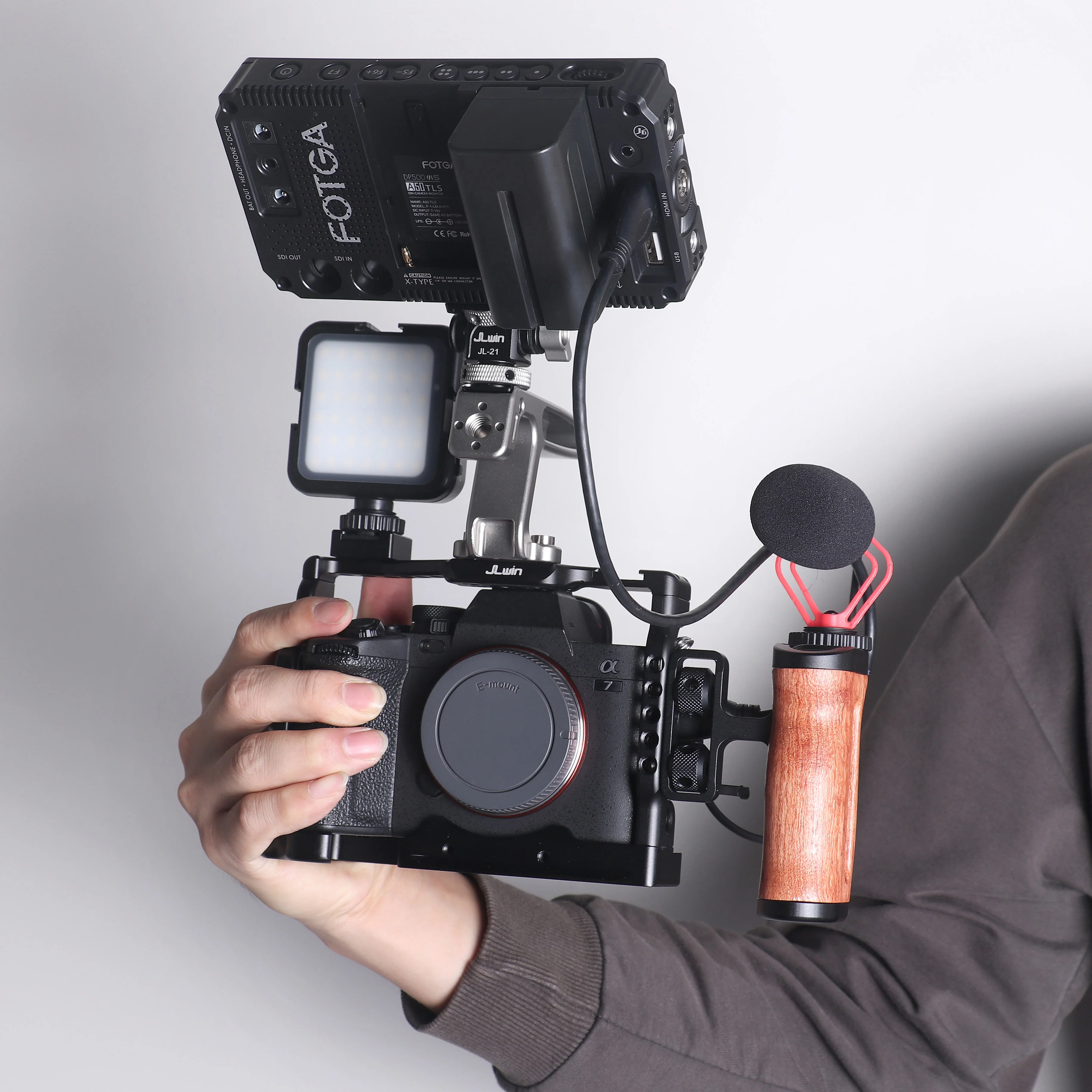 FOTGA Camera Cage Wooden Handle Side Hand Grip with Cold Shoe Mount 1/4&3/8 Inch Screw Hole Video Photography Camera Fotografica