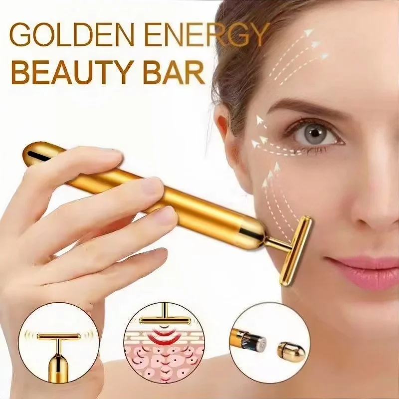 

24k Gold Facial Slimming Face Beauty Bar Pulse Care Firming Facial Roller Massager Lift Skin Tightening Wrinkle Vibrating Tool
