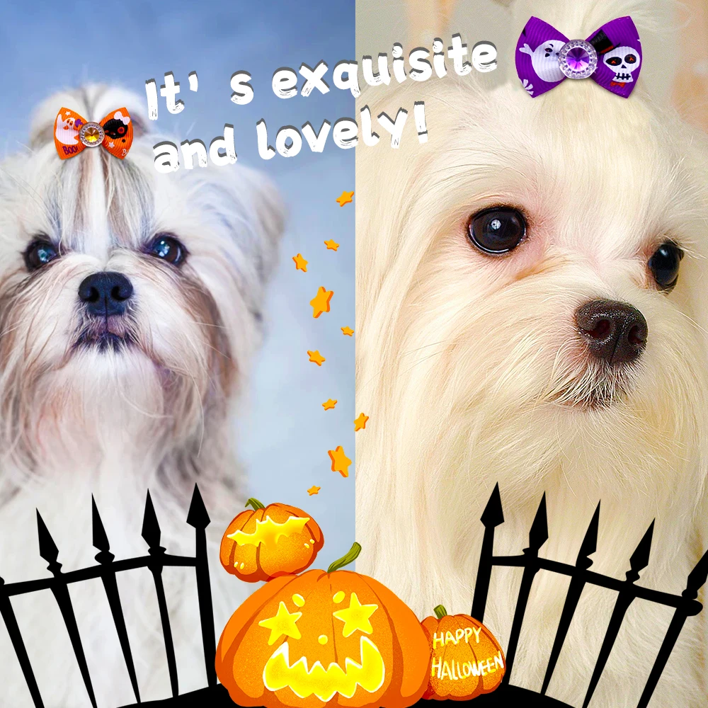 100 pezzi di fiocchi per peli di cani di Halloween fiocchi di Halloween per cani di piccola taglia gatti per cani da compagnia accessori per capelli di gatti prodotti per toelettatura di animali domestici