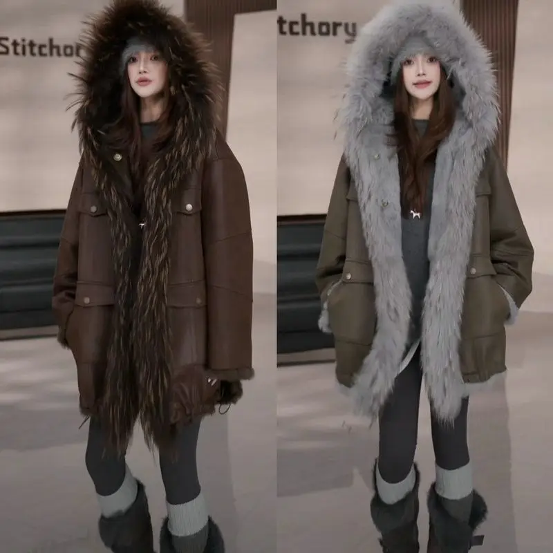 

Корейское повседневное байкерское пальто большого размера с капюшоном, женское зимнее Thiened, средней длины, высококачественная рабочая одежда, пальто Sle