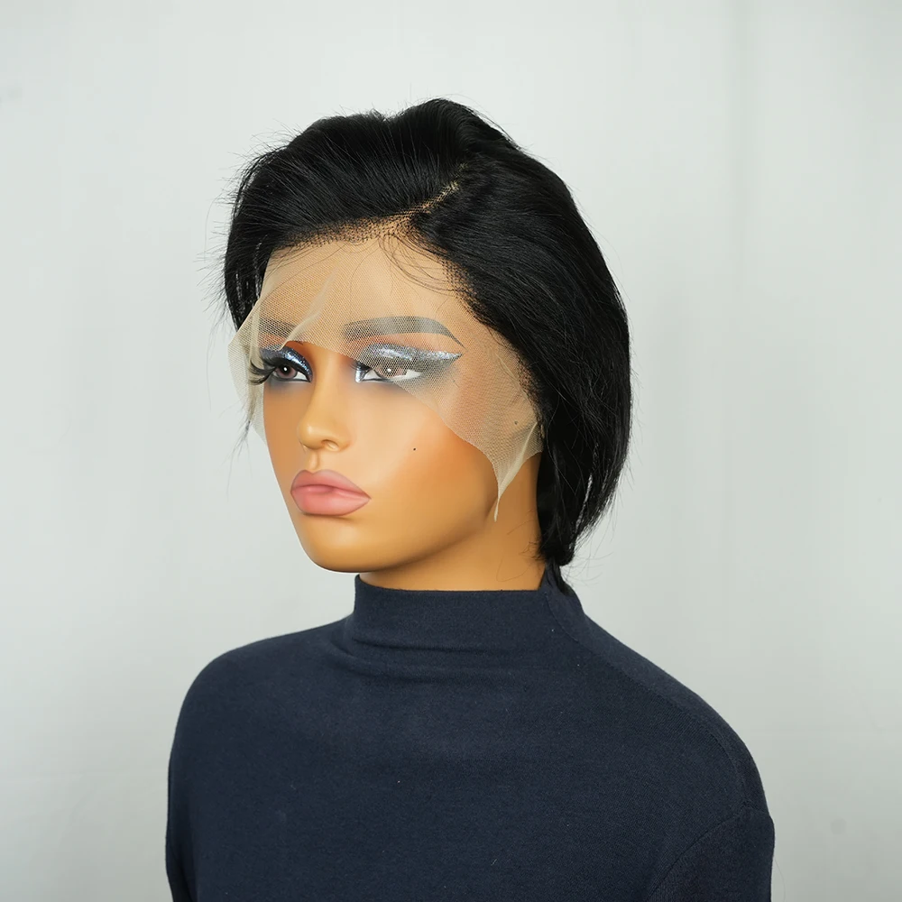 البرازيلي عابث قطع 13x4 الدانتيل الشفاف الجبهة الباروكات باروكة من شعر طبيعي للنساء قصيرة بوب شعر مستعار مستقيم الطبقات نمط