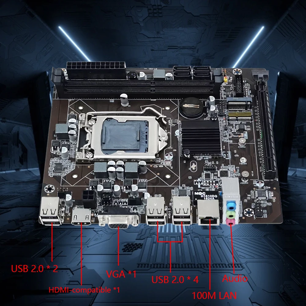 لوحة أم MUCAI احترافية ثابتة H61 لوحدة المعالجة المركزية Intel LGA 1155 (i3 i5 i7)، 2 فتحة DDR3 1600 ميجاهرتز، مقاس Micro-ATX.