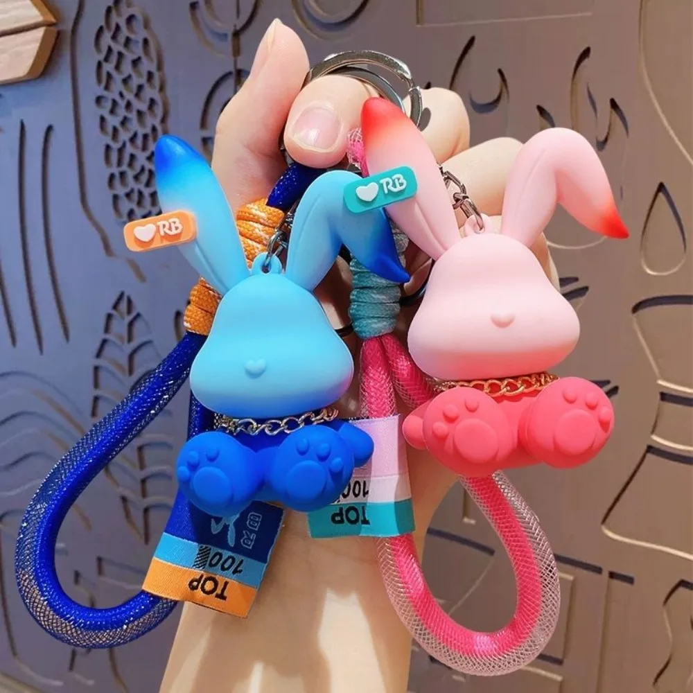 سلسلة مفاتيح أرنب متدرجة عصرية للنساء من عام الأرنب، قلادة حقيبة ظهر رائعة لطيفة، حلية حلقة مفاتيح السيارة