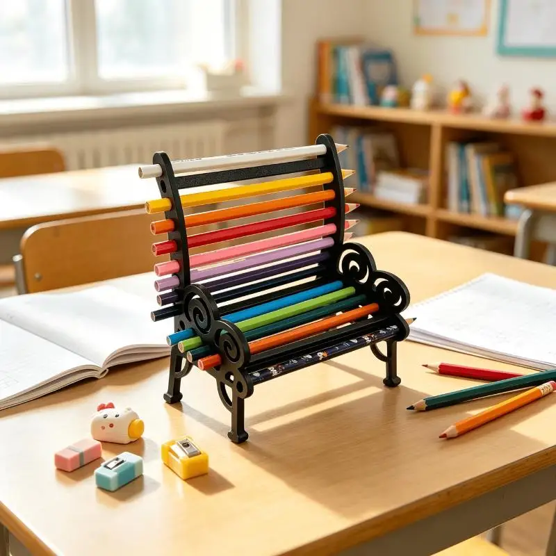 Bench‑Shaped Pencil Holder, Self‑Assembly Chair‑Style Stationery Organizer, Unique Gift For Artists & Stationery Lovers