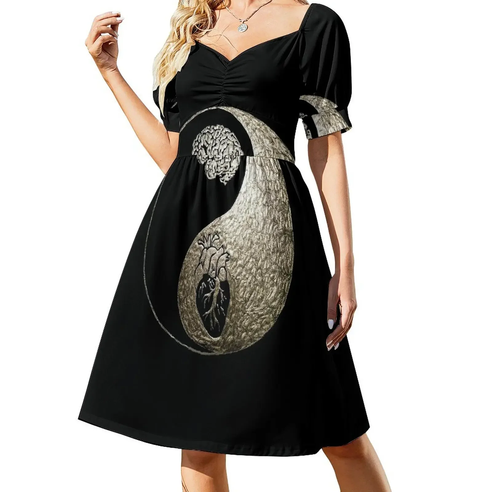 

Brain and heart yin yang Short-Sleeved Dress elegant party dress for women 2025 long sleeve dress party dresses woman Prom gown