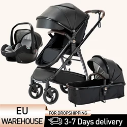 Poussette de Luxe Portable 3 en 1 pour Bébé, Cadre en Aluminium pour Nouveau-né