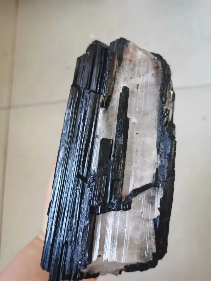 Raw Tourmalinated Quartz Crystal Natural Black Tourmaline in Quartz from Brazil