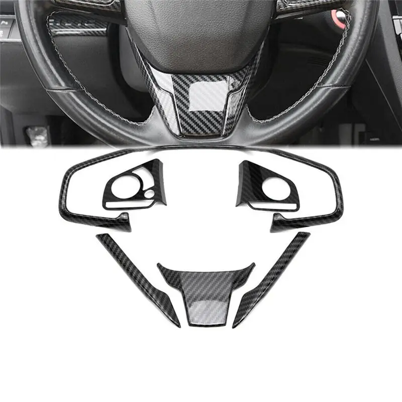 Steering Wheel Cover Trim For Honda Civic 2016 2017 2018 2019 2020 2021 Carbon Fiber Style Replacement Accessories-A61E - view 4