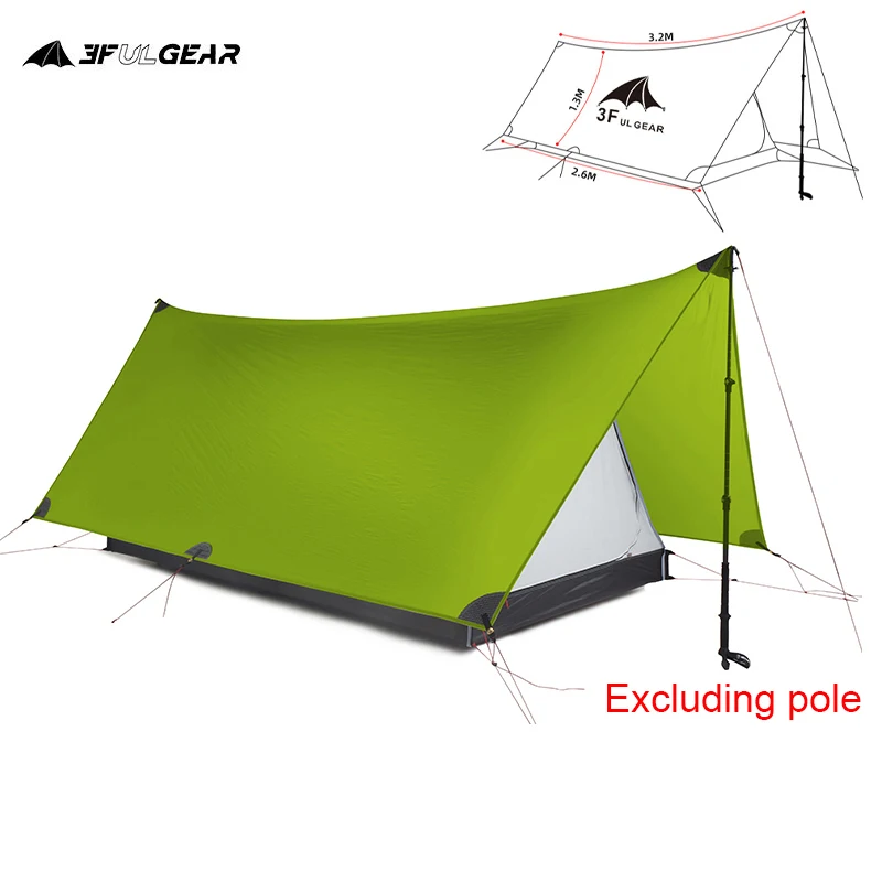 3F UL GEAR Ultralight Outdoor Camping Tents 2 Person 4 Season 20D Silnylon Professional Waterproof Hiking Rodless Tent Awning