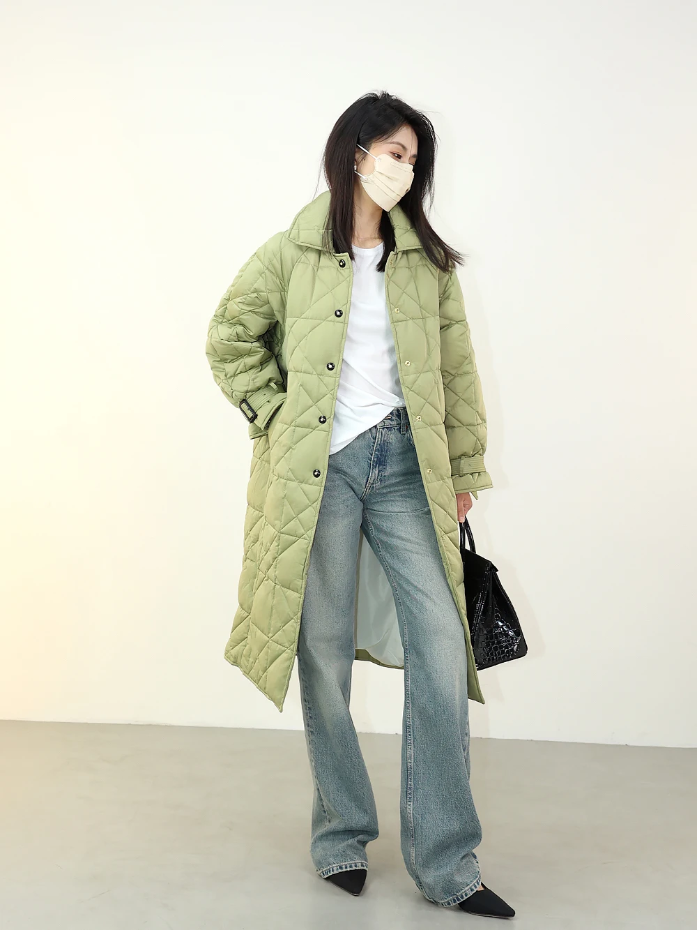 

Long Silk Satin Du down Quilted Women's Jaet Collar Diamond Pattern Warmth Commute Sle Winter New Arrival