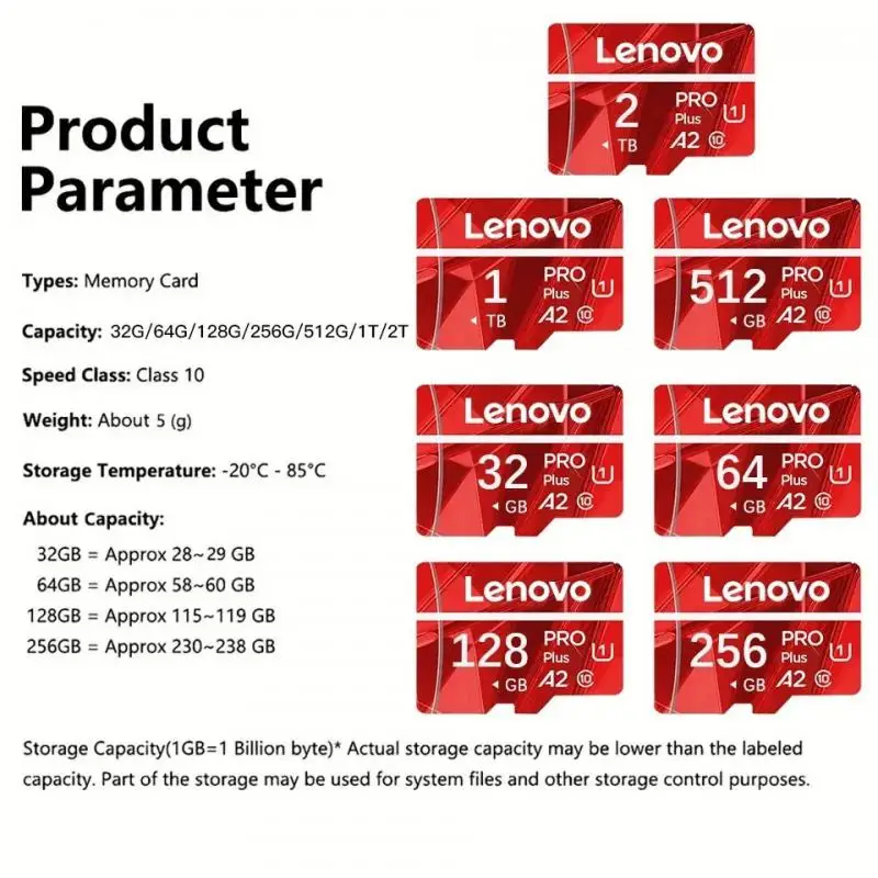 Original Lenovo Memory Card 128GB Class 10 V60 TF Card 1TB Mini SD Card 512GB A2 U3 Micro Card 2TB High Speed TF Card