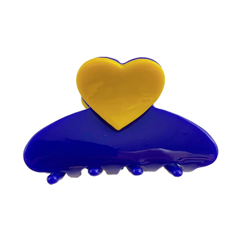 2022 New 5.5 CM Small Korean Two Color Cute Girls Love Hair Accessories Pink Blue Hair Claws Acetate Shape Heart Claw For Woman image 6