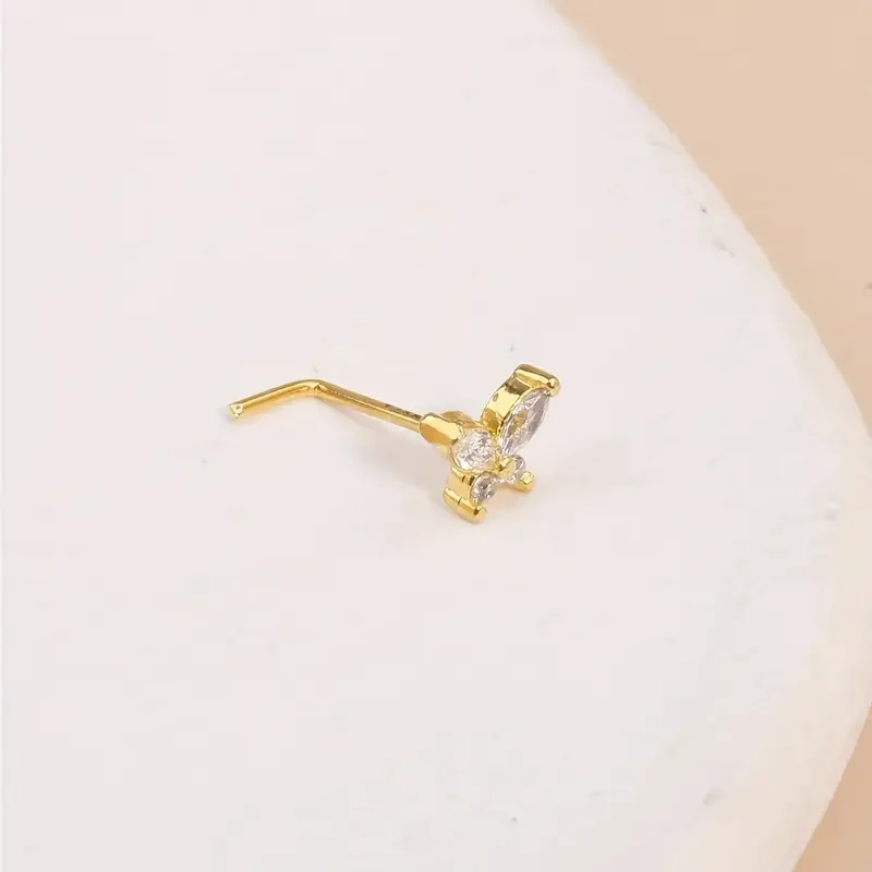 1pc Simple Mini ButterflyL-Shaped Nose Stud Nail Ring Simple Zinc Alloy Nose Piercing Jewelry