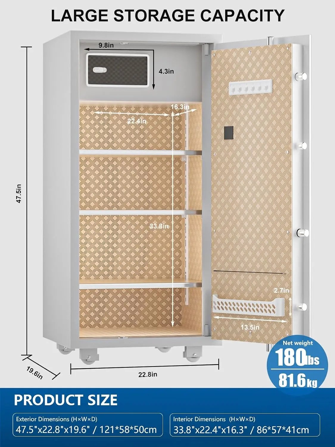 Large Heavy Duty Home Safe 11.5 Cu Ft, Touchscreen Digital Keypad | 180 lb Solid Steel Safe, 3 Adjustable Shelves, Interior Lock