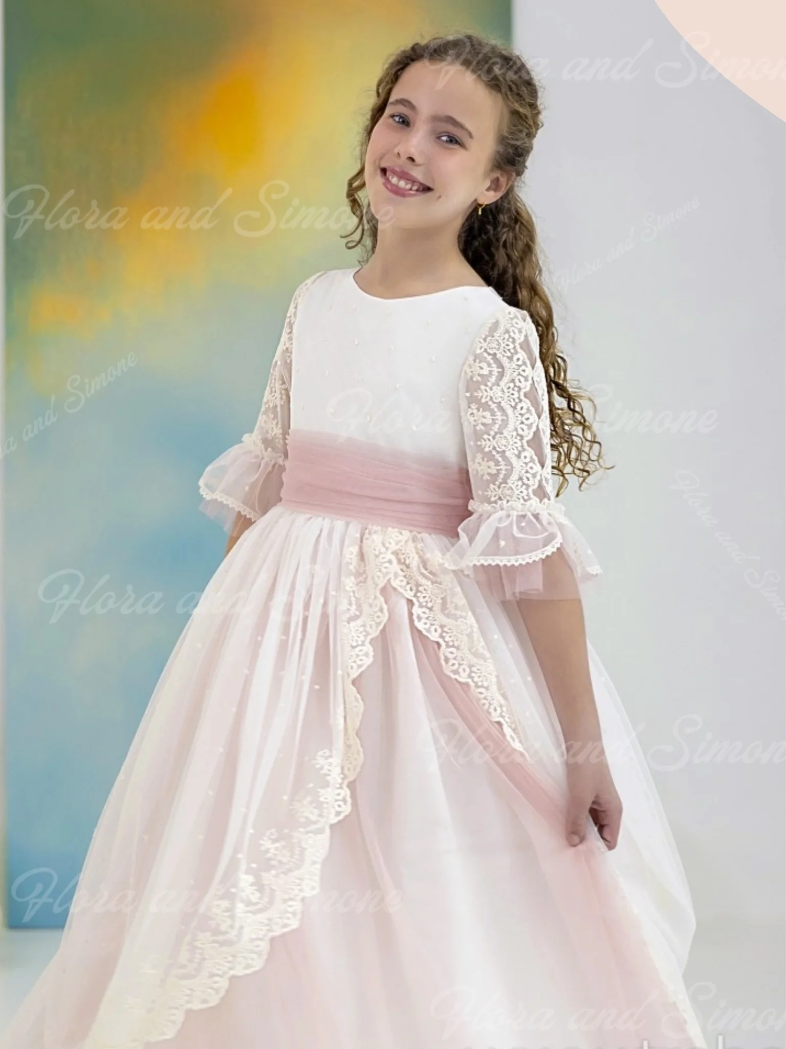 White Chiffon A-line Skirt Appliques  Flower Girl Dress For Wedding Birthday Formal Party First Communion gowns Customized