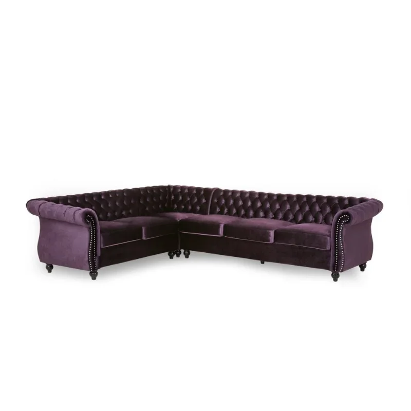 6-seat Nordic Velvet Chesterfield Sectional Sofa Living Room Sofa Purple Lounge Muebles Interior Decoration