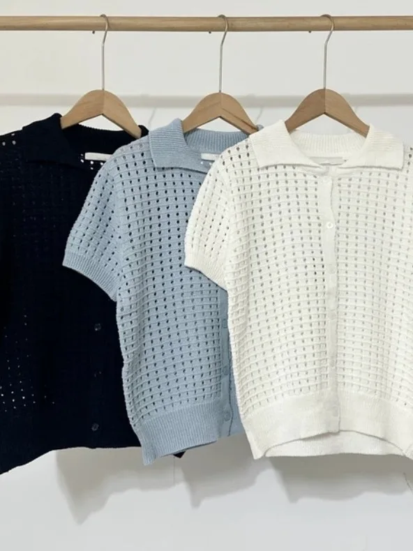 

Chic Summer Anti-Aging Vintage Small ence Hole Hole Collar Open Cardigan Sweater ort Sve Women's Knitted Outerwear