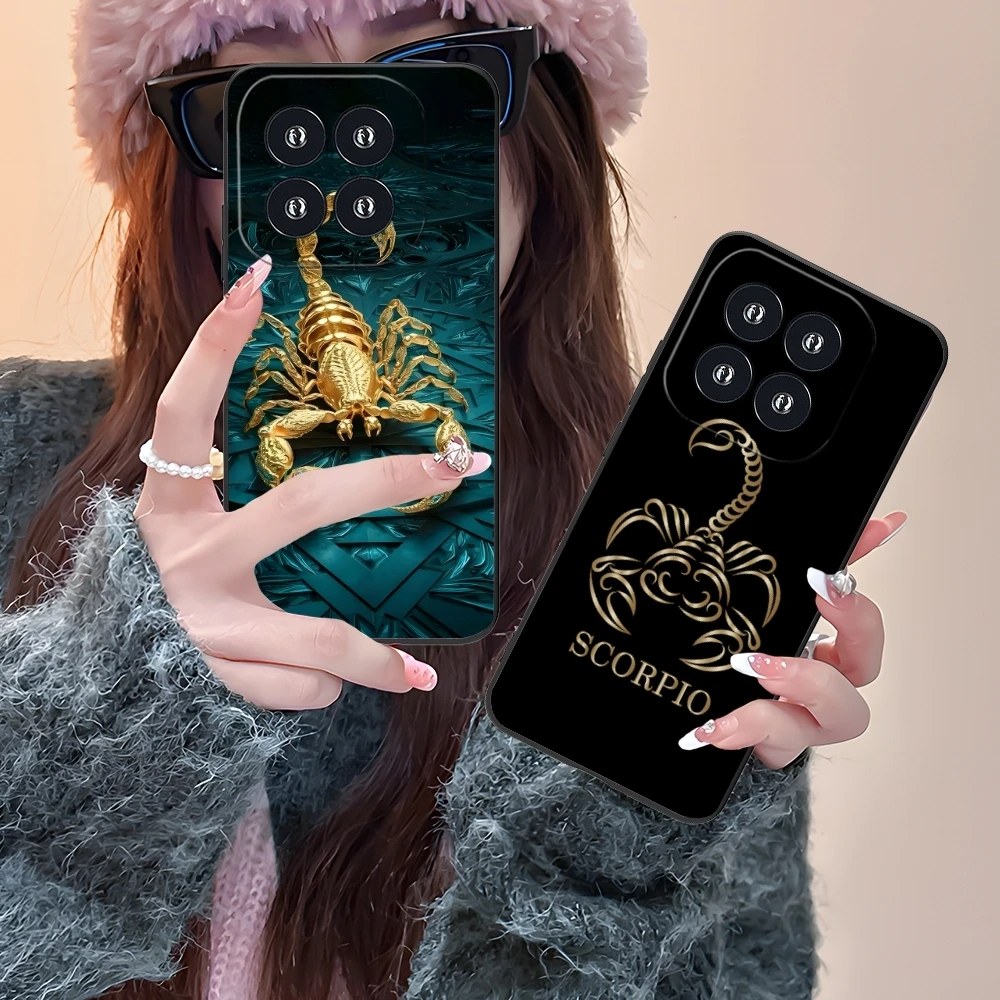 Colored Golden Scorpio Mobile Cell Phone Case for Xiaomi 14 13 12 11 10 9 T Ultra Lite Pro S SE X 5G Black Phone Cover Shell