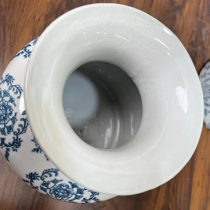 Blue and White Porcelain Retro Ceramic Vase New Chinese Style General Jar Ornament for Living Room Flower Arrangement Factory