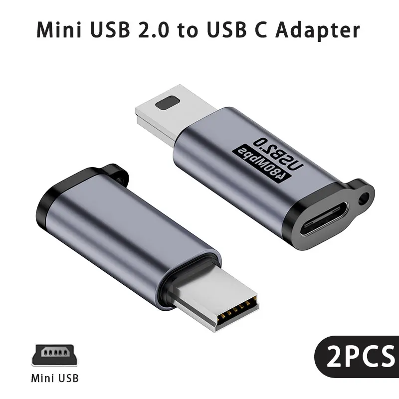 USB C To Mini USB Adapter (2 Pack), Type C Female To Mini USB Male Converter Charging Data Connector 480Mbps for Digital Cameras
